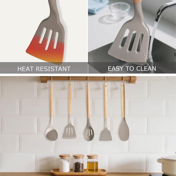 Silicone Cooking Utensil Set,12 PCS Cooking Cookware Kitchen Utensils Set, Nonst - Picture 5 of 7